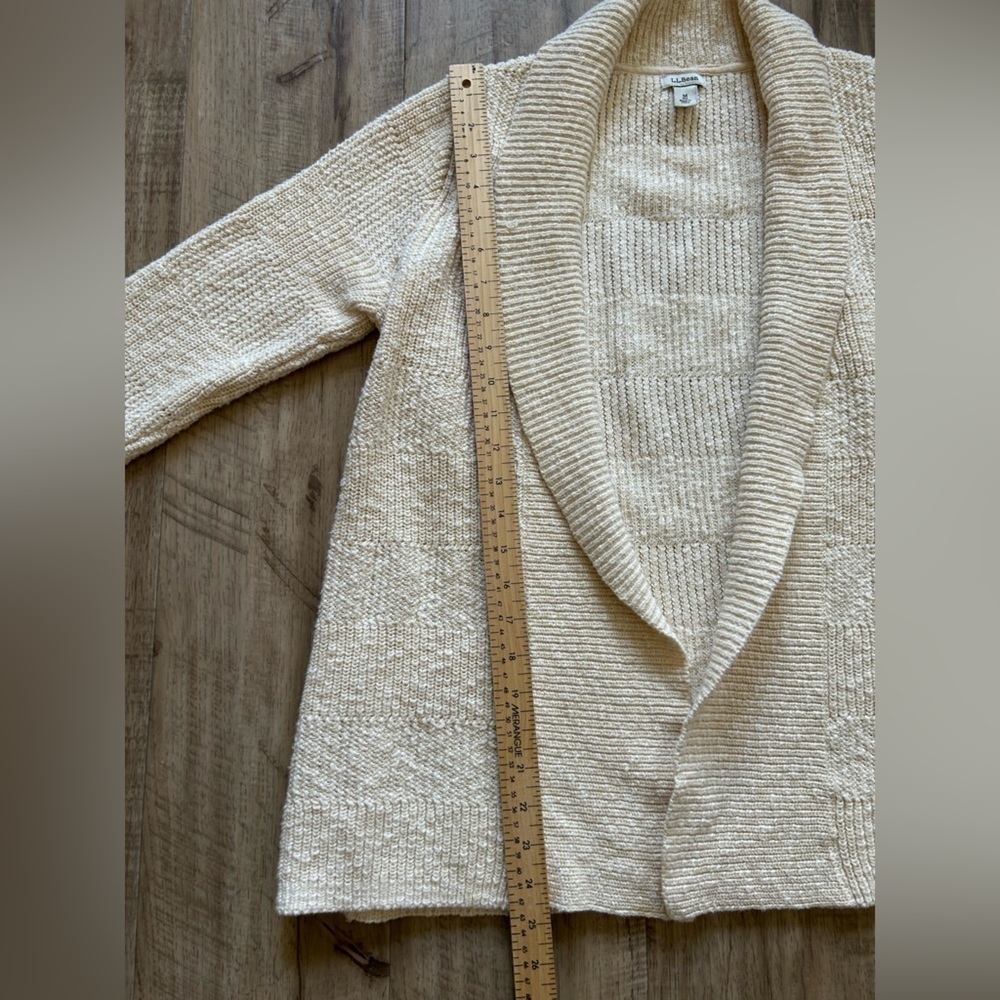 LL Bean Cozy Cream open front Women's knit cardigan Sweater neutral capsule fall - Picture 3 of 10